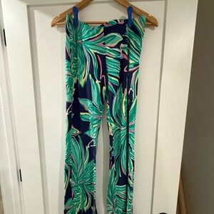 Lilly Pulitzer Green and Blue Leaf Print Wide Leg Pants
